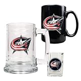 NHL Columbus Blue Jackets 15-Ounce Tankard, 15-Ounce Ceramic Mug & 2-Ounce Shot Glass Set - Primary Logo