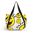 ILEA - [Happy Smile] 100% Cotton Eco Canvas Shoulder Tote Bag / Shopper Bag / Multiple Pockets
