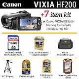 Canon VIXIA HF200 Flash Memory High Definition Camcorder With Ultimate Vixia Accessory Kit Includes 16GB Memory, 5 Hour Extended Battery & Charger + Video Light + Case + Tripod & Much More