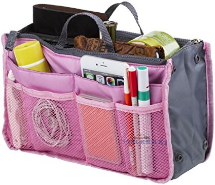 AnHuaPurse Organizer Insert Multi-function Cosmetic Storage Bag in Bag Handbag Travel Makeup Organizer Pockets (Pink)