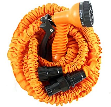 Magic Expanding Hose Lightweight Expandable Garden Hose ABS Plastic Ends, 7-Way Garden Hose Nozzle, Double Latex Core, Extra Strength Fabric (Orange-50ft)