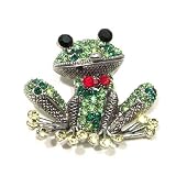 Green Austrian Rhinestone Red Bow Tie Frog Antique Silver Plated Brooch Pin Pendant