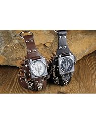 Youyoupifa Fashion Ladies Stainless-Steel with Black Leather Strap Quartz Movement Watch