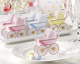 Baby Keepsake: Classic Pram Favor Boxes with Unique Expandable Bonnets Set of 12 - Pink