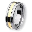 14K Gold Plated Grooved Polished Tungsten Carbide Ring (8.0 mm) - Sizes 7-13