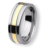 14K Gold Plated Grooved Polished Tungsten Carbide Ring (8.0 mm) - Sizes 7-13