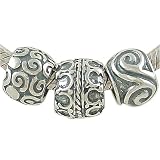 .925 Sterling Silver European Charm Decorated Bead Trio