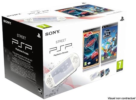 Console PSP Street (E1004 blanche) + Phineas & Ferbs + Cars 2 - collection essentielles