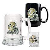 New Orleans Saints NFL 15oz Tankard, 15oz Ceramic Mug & 2oz Shot Glass Set - Helmet Logo