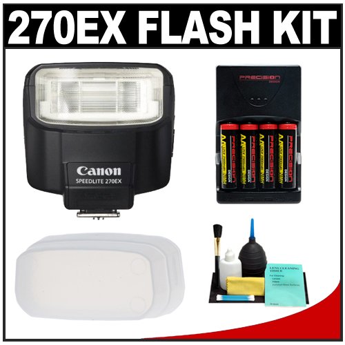 Canon Speedlite 270EX Flash + Omni-Bounce Flash Diffuser + Precision Design 4 NiMH Batteries with Rapid Charger + Accessory Kit