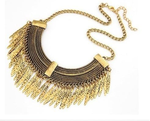 KB necklace Gold Tribal Aztec Collar bib Statement Necklace Choker Tassel