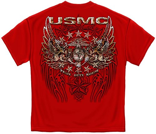 Marine Corps, USMC T-Shirt Usmc Pride Duty Honor Stars Silver Foil XX-Large Red