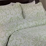 Contemporary Ivory/Sage Green Medallion Duvet Cover Set King