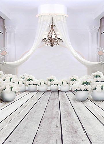 White Flowers Curtain Droplight Photography Backgrounds 6.5 Ft*5 Ft Wedding Backdrops K-3149