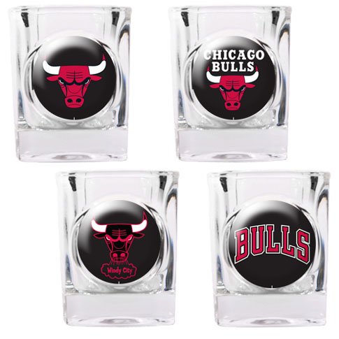 NBA Chicago Bulls Four Piece Square Shot Glass Set (Individual Logos)