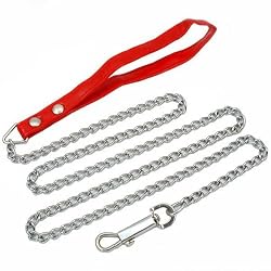 4' Chain Link Dog Leash Leather Handle Pet Walking Tool