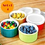 8PC. MICROWAVEABLE MULTI-COLORED RAMEKINS SET (4 ASSORTED COLORED 7 OZ. RAMEKINS WITH 4 LIDS)