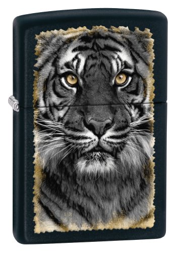 Zippo Matte Tiger Lighter (Black, 5 1/2x 3 1/2-Cm)