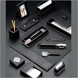 Black Croco Leather Desk Set (13 Piece Set)