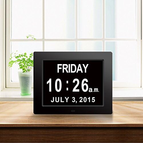 Memory Loss Digital Calendar Day Clock With Full Day &amp; Month Spelling No Abbreviations Great For Impaired Vision (Digital Calendar Day)Black