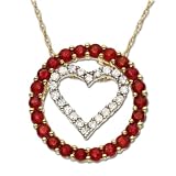 14k Yellow Gold Ruby and Diamond Interchangeable Heart and Circle Pendant (1/8 cttw, I-J Color, I3 Clarity)