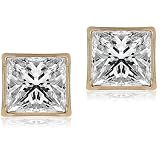 3/4ctw Diamond Princess Stud Earrings (GH/VS) in Yellow Gold