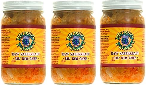 Organic Raw Sauerkraut, "Lil Kim Chee" Variety, 16 Oz Glass Jar, 3-pack