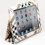 NTK Premium iPad 2 Plaid Folio Leather Smart Cover Case Tartan Style Gray/Pink