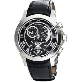 Seiko Mens Leather Strap Premier Kinetic Chronograph Watch Model SNL041P2 by Seiko