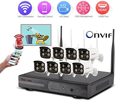 YESKAM 8 Channel Security HD Network IP NVR Wifi Kit ,8PCS Megapixel 720P Wireless Outdoor IP Camera System 100ft (30m) Night vision Support Smartphone Remote view (720P 8CH NVR KIT No HDD)