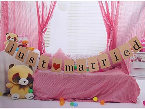 Aisila® Just Married Vintage Wedding Bunting Banner Photo Booth Props Signs Garland Bridal Shower Wedding Birthday Decoration (Middle Red Heart)