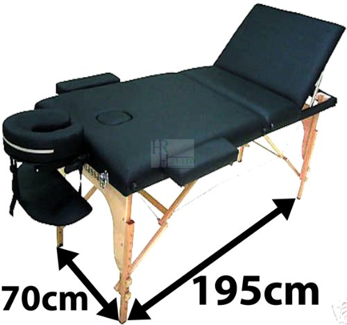 LIGHTWEIGHT PROFESSIONAL BLACK 3-SECTION PORTABLE MASSAGE TABLE COUCH BED SPA ONLY SOLD BY HRH HILL LTD