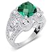 Dazzling 2.00 carats Cushion Cut Checker Board Created Emerald & White CZ Size 7 Gemstone Ring in Sterling Silver Rhodium Finish