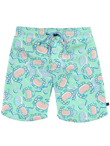 Men's Crab Print Swimming Trunks - Short Fitted Neon Swim Trunks
