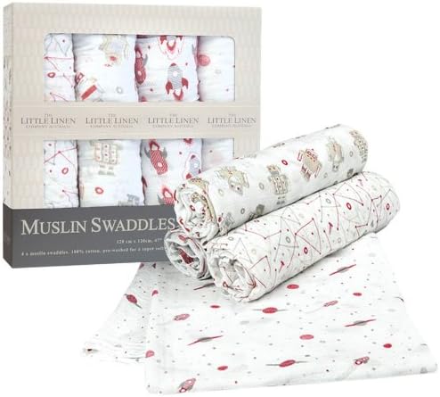 The Little Linen Company Australia 4 Pack Muslin - Space Man