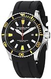 Stuhrling Original Mens 706.04 Aquadiver Regatta Diver Sport II Quartz Date Yellow Accent Rubber Strap Watch
