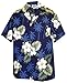 Pacific Legend Boys White Hibiscus Monstera Shirt Navy Blue S