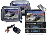 Pyle Mega DVD/LCD/Camera Package for Car/Truck/SUV --- PLTS79BT 7-Inch Single DIN In-Dash Motorized Touch Screen TFT/LCD Monitor with DVD/CD/MP3/MP4/USB/SD/AM-FM/RDS/Bluetooth and Screen Dial Pad + PL71PHB Headrest Pair with Built-in 7