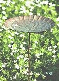 Ancient Graffiti Rippled Copperplated Birdbath Basin with Stake