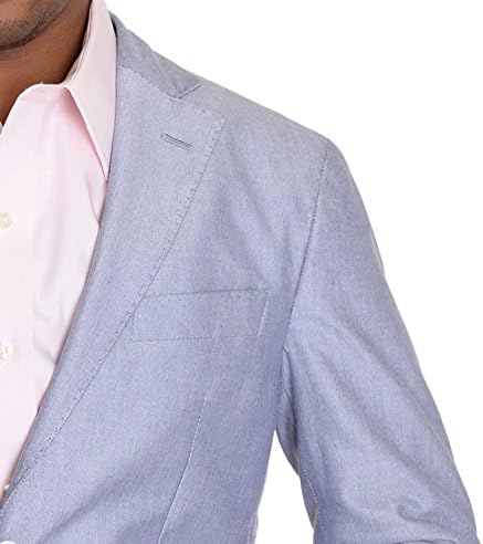 Lubiam Studio Slim Fit Light Blue Textured Two Button Unlined Cotton Blazer