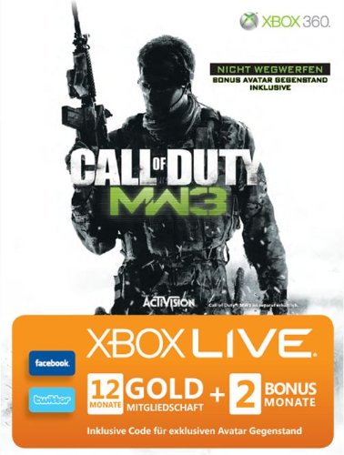 Xbox 360 - Live Gold 12+2 Monate - im Design von Call of Duty: Modern Warfare 3 inkl. Avatar Item