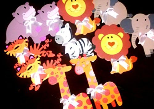 Assorted Wooden Animal Ornaments Monkey, Giraffe, Tiger, Lion, Elephant and Zebra for Safari / Jungle Themed, Baby Room Decor, 6 Pieces for Diaper Cake Decoration By Little Kg's Dreams