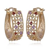 18k Yellow Gold Plated Sterling Silver Multi-Gemstone Hoop Earrings (0.8