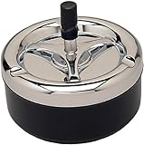 Mantello Black 5.2'' Round Push Down Cigarette Ashtray with Spinning Tray