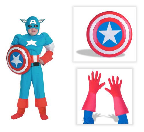Captain America Deluxe Muscle Child Costume with Shield and Gloves - Small (4-6)