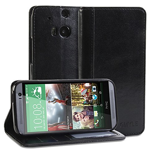 HTC One M8 Case, GMYLE(R) Wallet Case Simple for HTC One M8 - Black Crazy Horse Pattern PU Leather Protective Folio Slim Fit Wallet Stand Case Cover (with 3 card slots and money pocket)