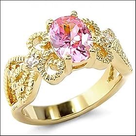 Jewelry - 1 Carat Oval Pink CZ Gold Tone Ring