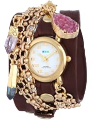 La Mer Collections Womens LMISTAN001 Istanbul Removable Crystal Charms Gold Circle Case White Dial Burgundy Gold Leather Watch