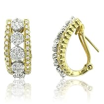 14k Two Tone Gold Flower Cluster Hoop Huggies Diamond Earrings (GH, SI-I, 1.01 carat)