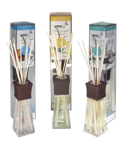 Greenair All Natural Reed Diffuser Set, Aqua Blossom, Pineapple and Coconut